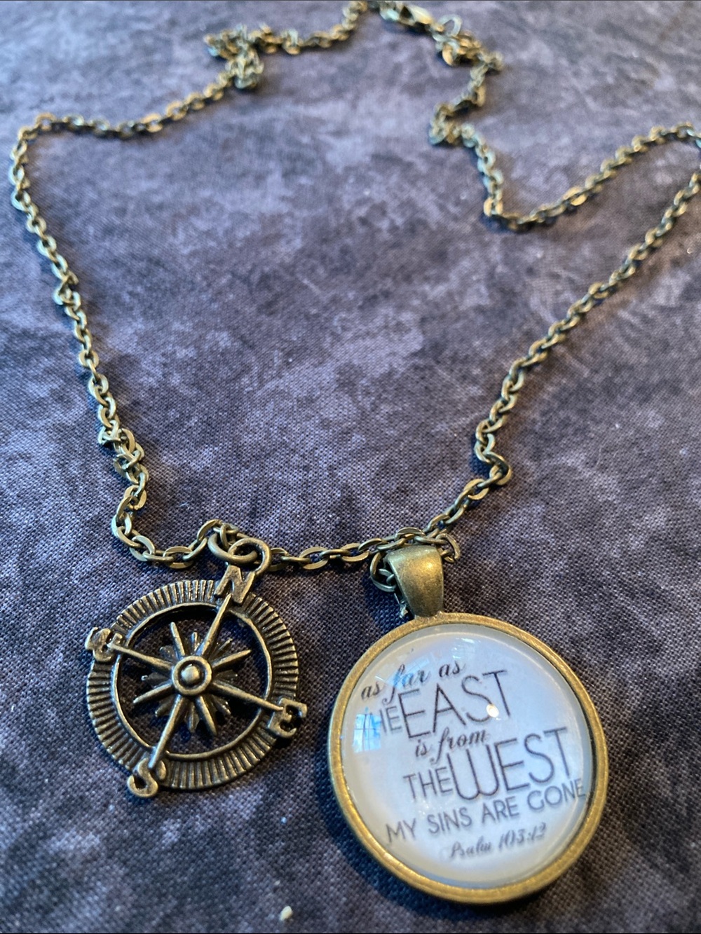 Christian Bronze Compass and Inspirational Pendant Necklace - Bronze